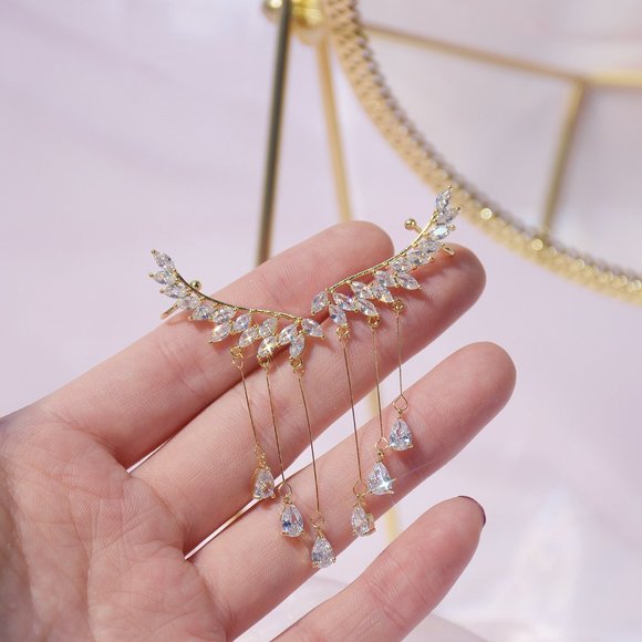 NEW 14K Gold Plated Diamond Angel Wing Earrings - Picture 3 of 3